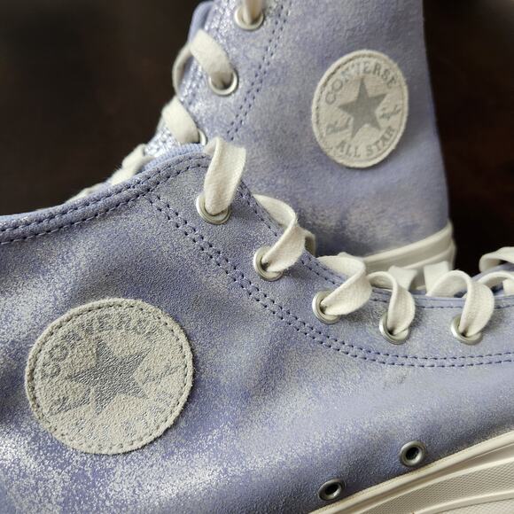 Converse All Star Lift Platform High Top Lilac Suede Shimmer Sneakers Size 10.5 - Picture 3 of 8